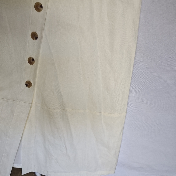 Crimeux Dress Line Blend Button Front Short Sleeve Flounce Hem Lined Cream 6 - Picture 7 of 11